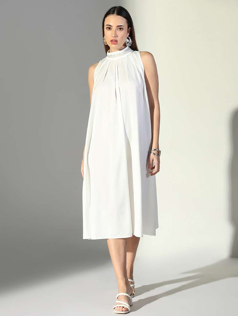 women white solid sleeveless a-line dress - 21682061 - Zoom Image - 0