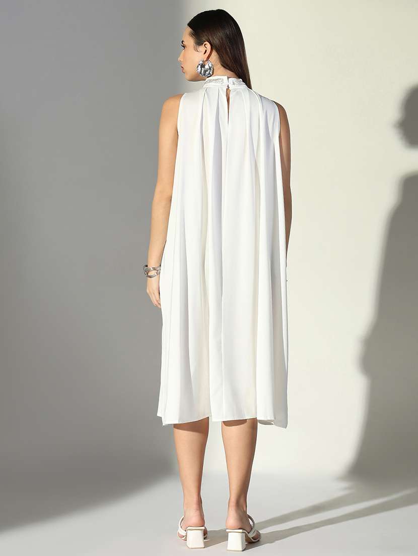 women white solid sleeveless a-line dress - 21682061 - Standard Image - 3