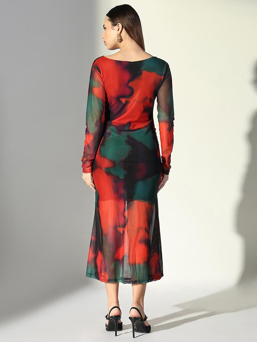 women abstract printed v neck bodycon dress - 21682062 - Standard Image - 3