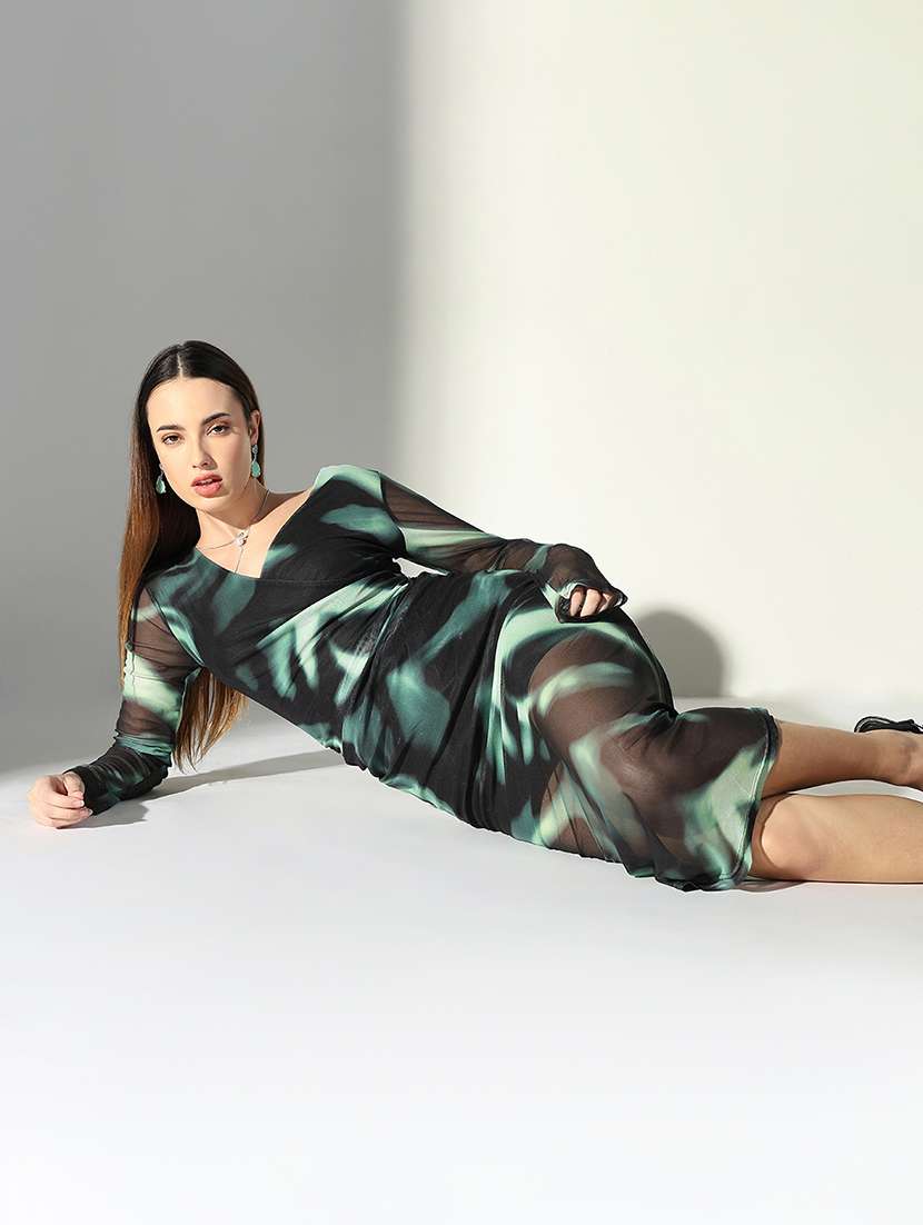 women abstract printed v neck bodycon dress - 21682063 -  Standard Image - 3