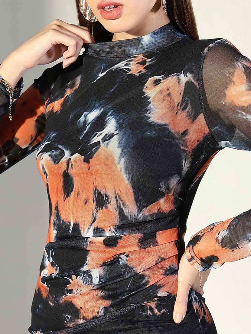 women abstract printed long sleeve bodycon dress - 21682065 -  Standard Image - 5