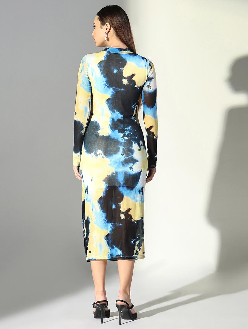 women abstract printed long sleeve bodycon dress - 21682066 - Standard Image - 3