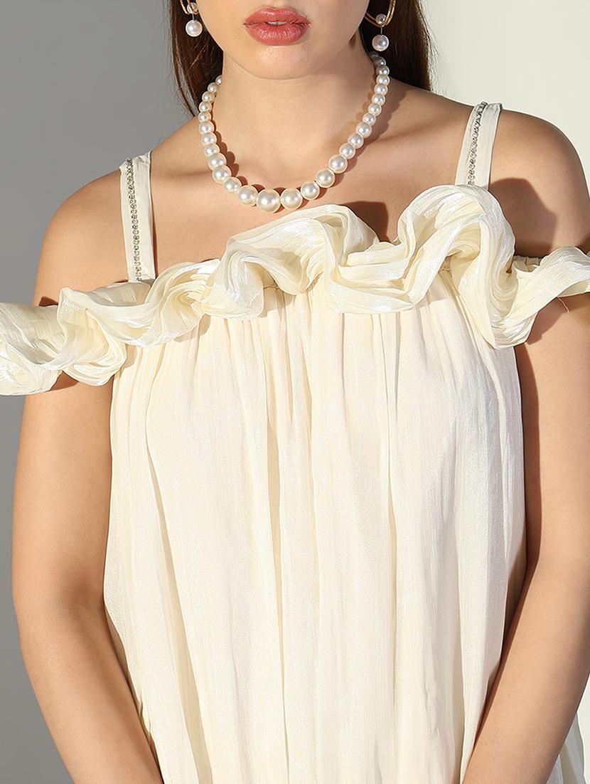 women solid shoulder strap neck a-line dress - 21682077 - Standard Image - 5