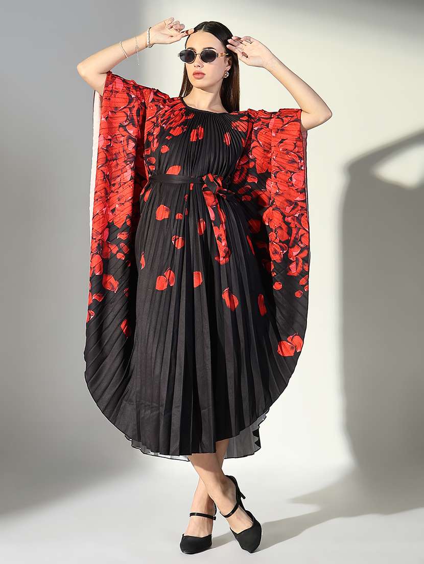 women black printed kaftan dress with belt