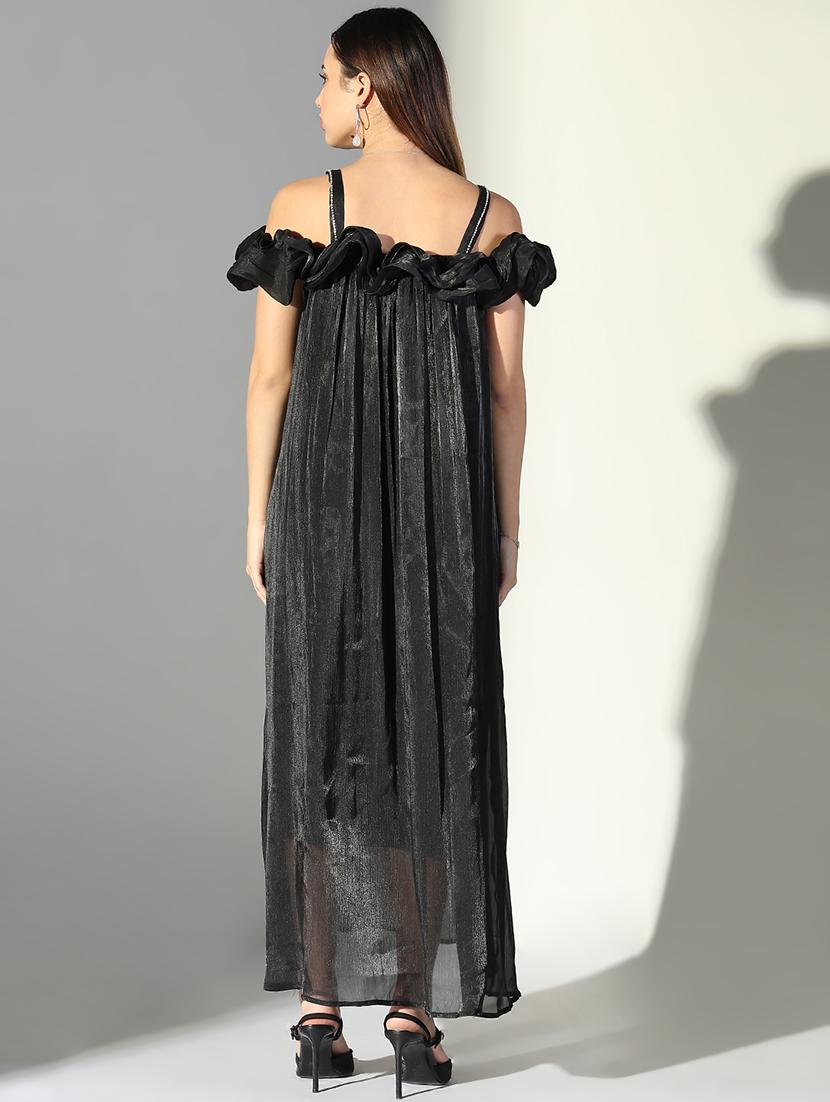 women solid shoulder strap neck a-line dress - 21682079 - Standard Image - 3