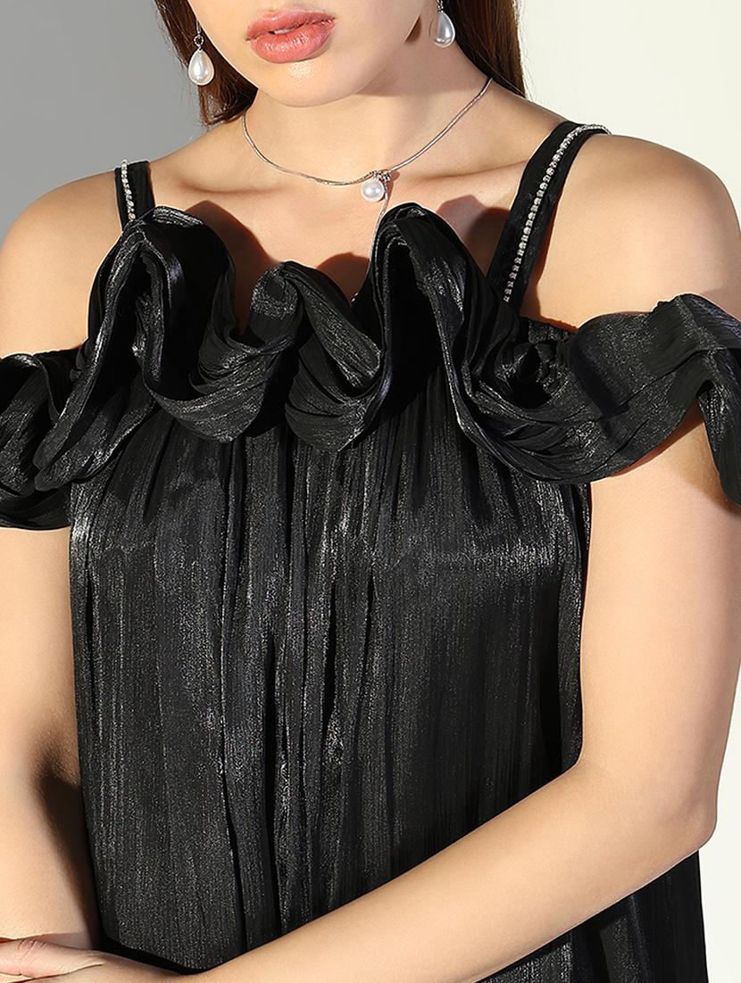 women solid shoulder strap neck a-line dress - 21682079 - Standard Image - 5
