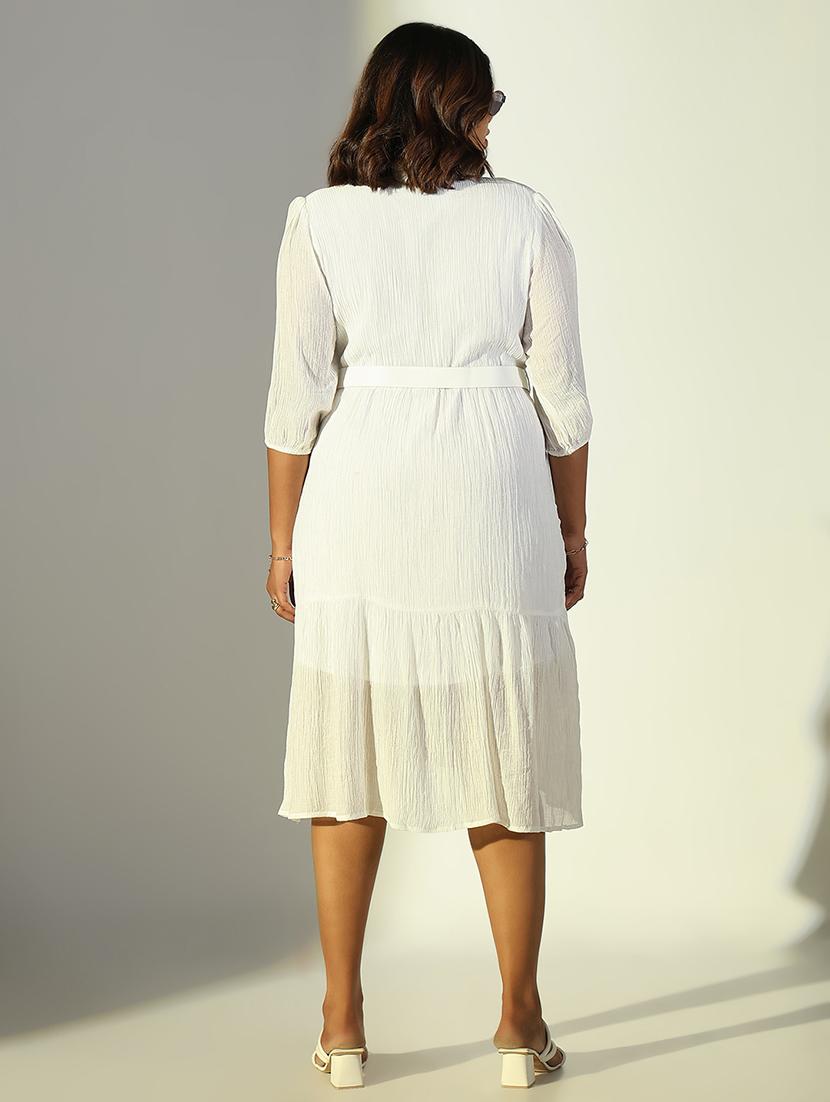 women solid v neck tiered dress - 21682086 - Standard Image - 3