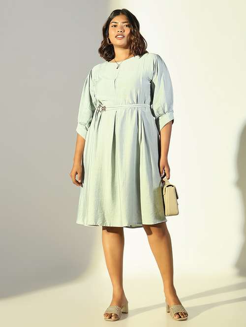 women solid round neck a-line dress - 21682093 - Standard Image - 0