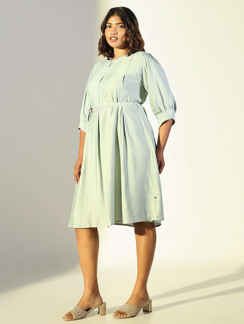 women solid round neck a-line dress - 21682093 - Standard Image - 3