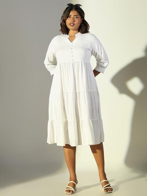 women solid mandarin neck tiered dress - 21682095 -  Standard Image - 0