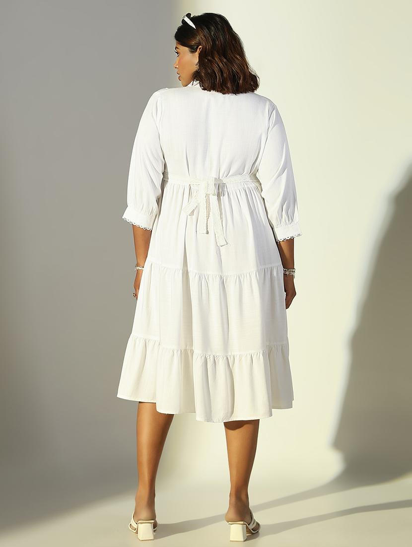 women solid mandarin neck tiered dress - 21682095 - Standard Image - 3