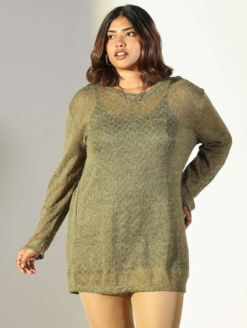 women olive self design sheath dress