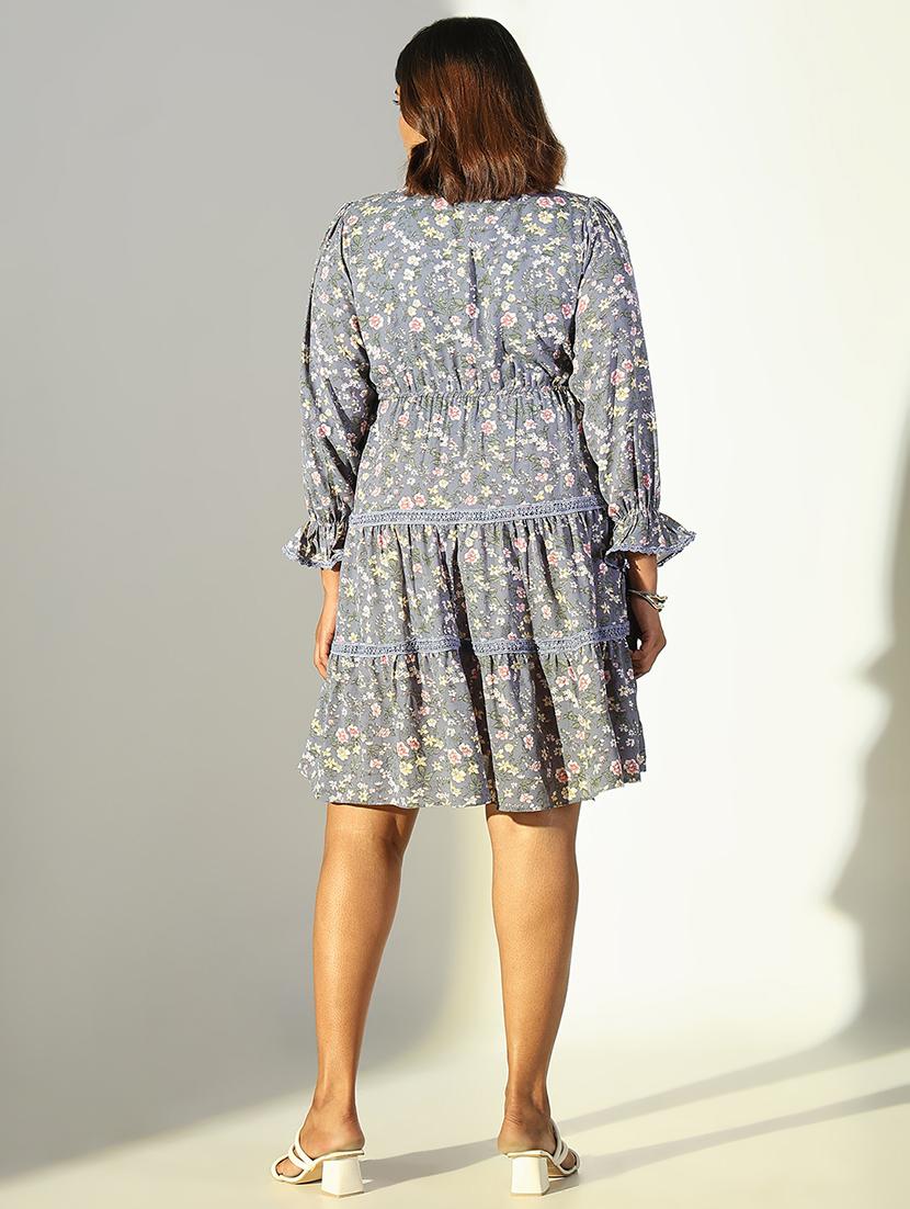 women floral printed tie-up neck tiered dress - 21682105 - Standard Image - 3