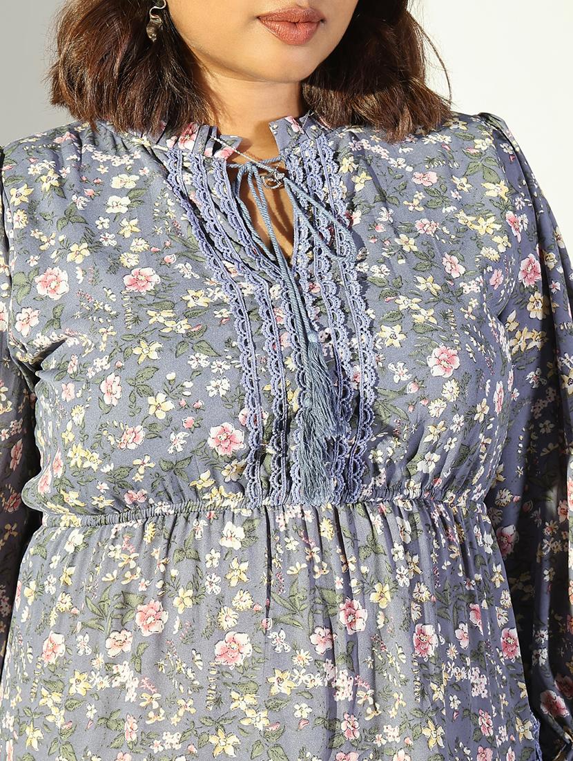 women floral printed tie-up neck tiered dress - 21682105 - Standard Image - 5