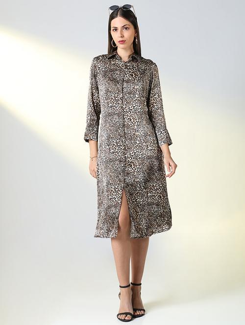 women animal pint collared shirt dress - 21682106 - Standard Image - 0
