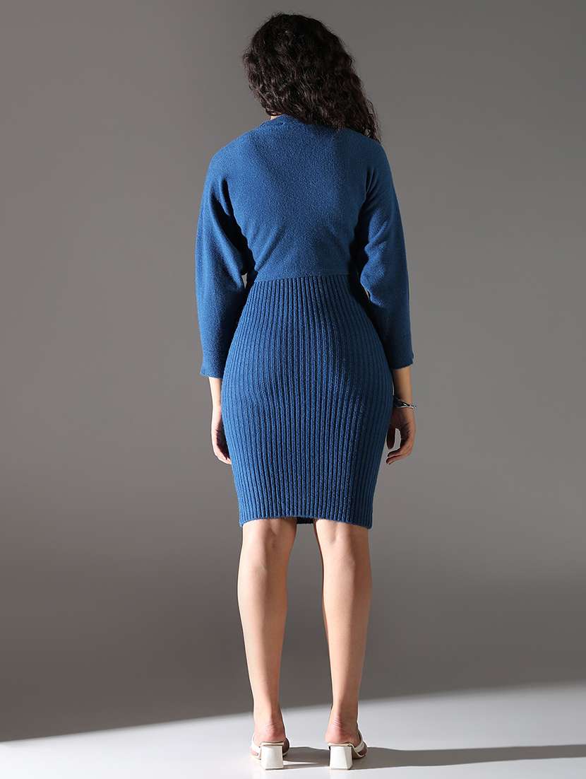women solid winter wear bodycon dress with pullover - 21682109 -  Standard Image - 3