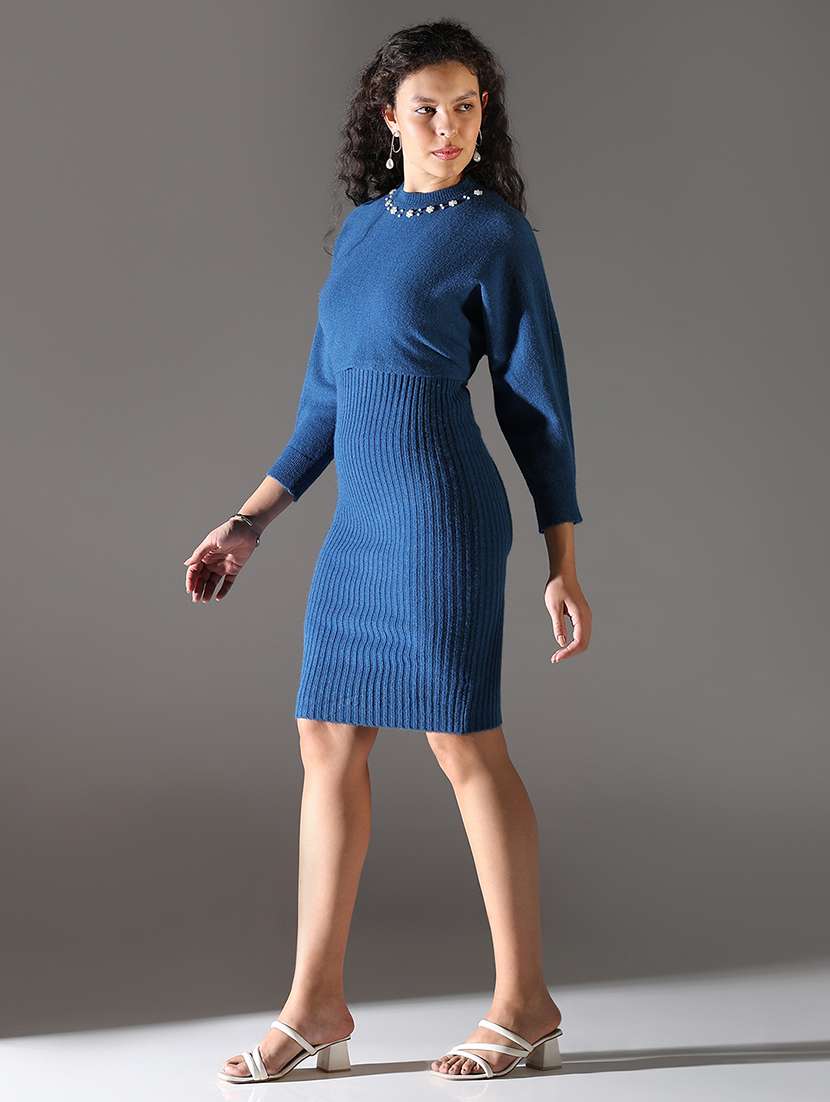 women solid winter wear bodycon dress with pullover - 21682109 -  Standard Image - 5