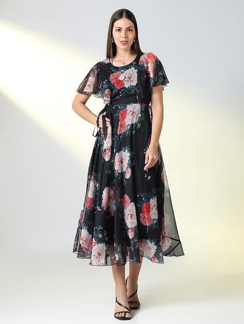 women black floral printed a-line dress - 21682119 -  Standard Image - 0