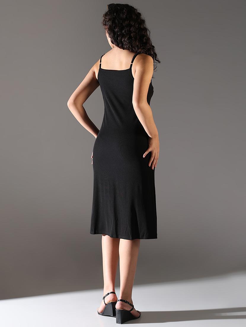 women solid shoulder strap a-line dress - 21682120 - Standard Image - 3
