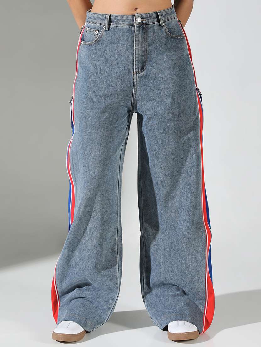 women light blue denim wide leg jean
