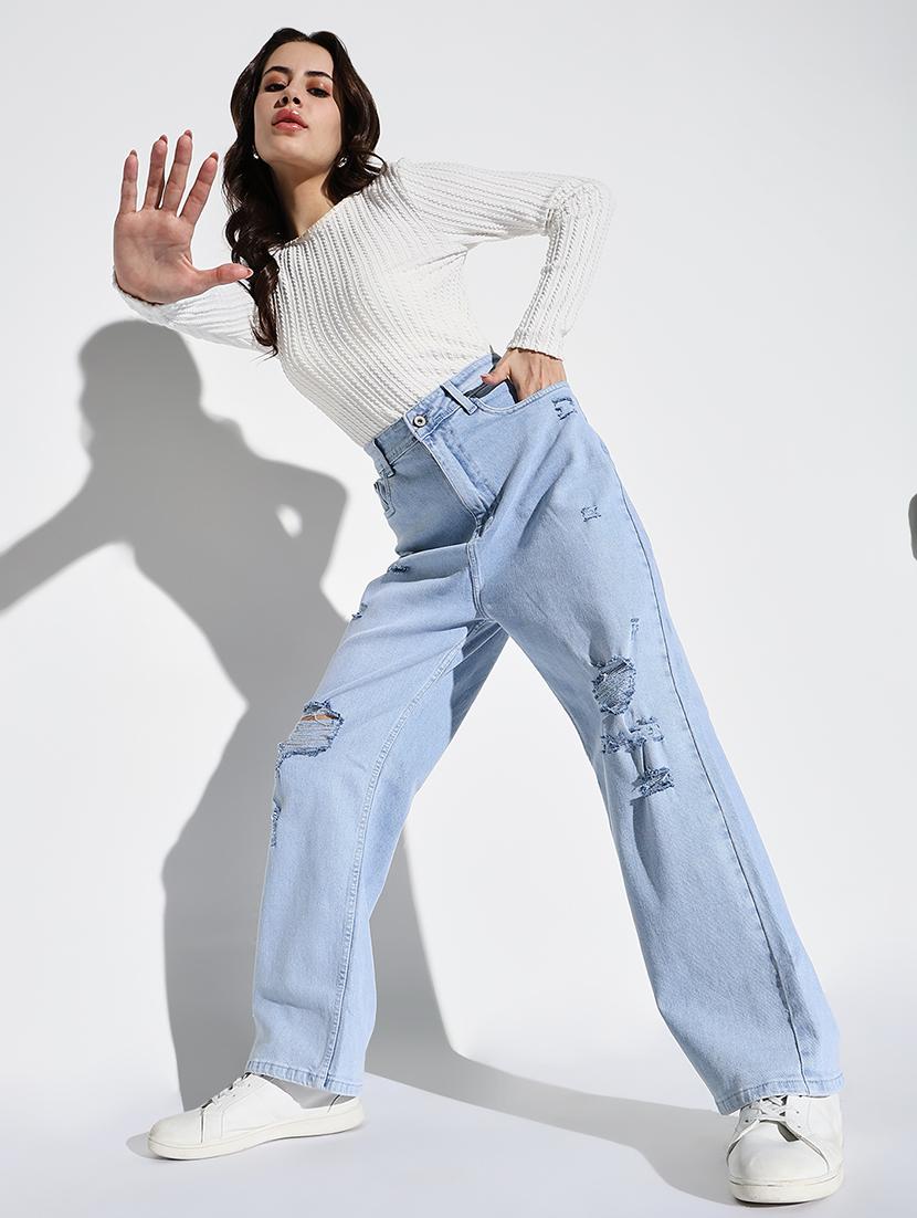 women light blue denim distress jean - 21682127 - Standard Image - 5