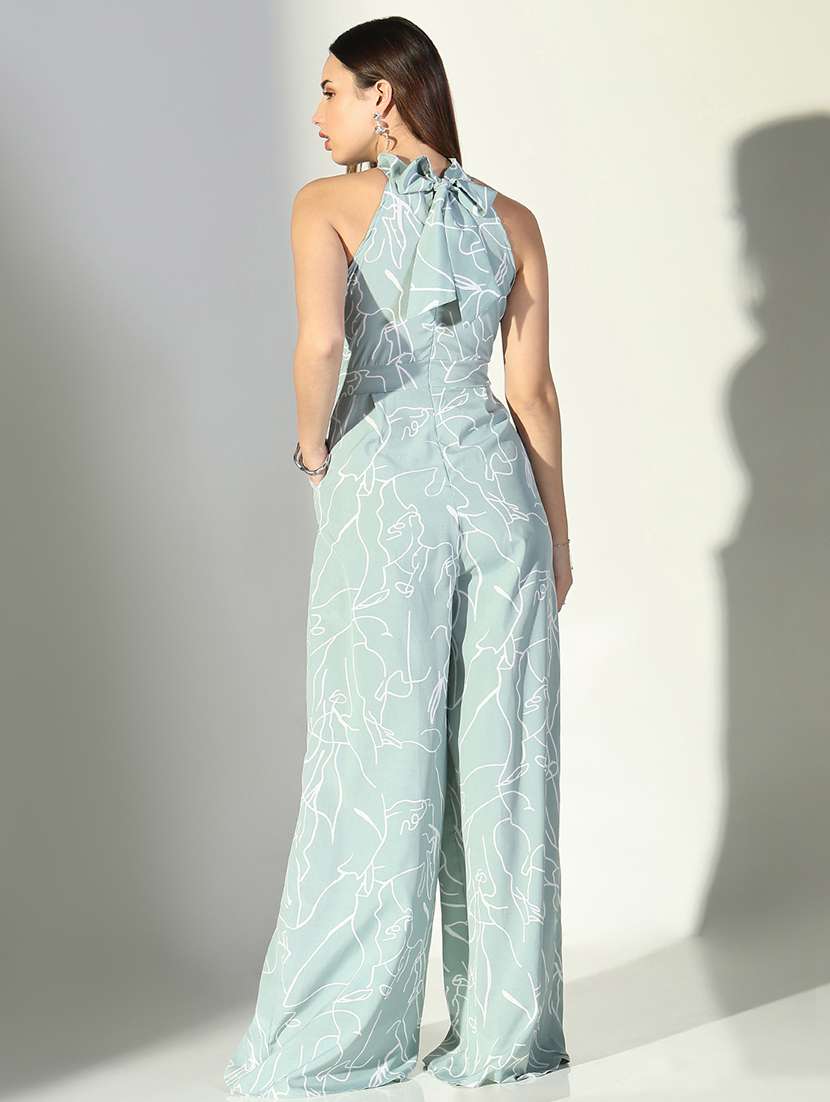 women sea green printed sleeveless full leg jumpsuit - 21682130 -  Standard Image - 3