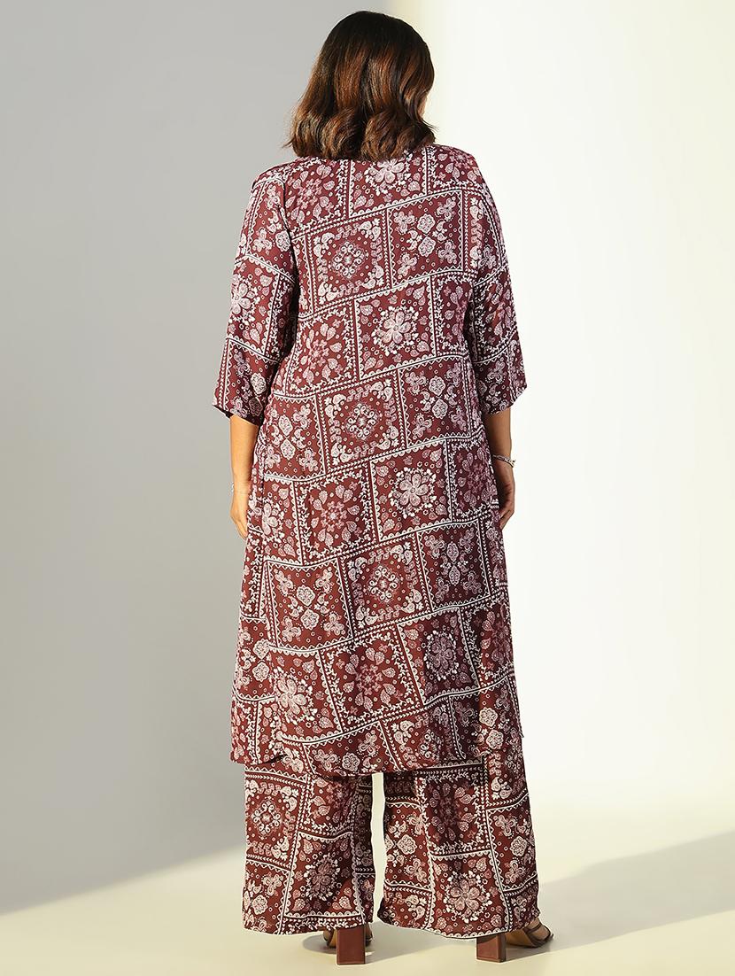 women burgundy printed full leg jumpsuit with shrug - 21682131 - Standard Image - 3