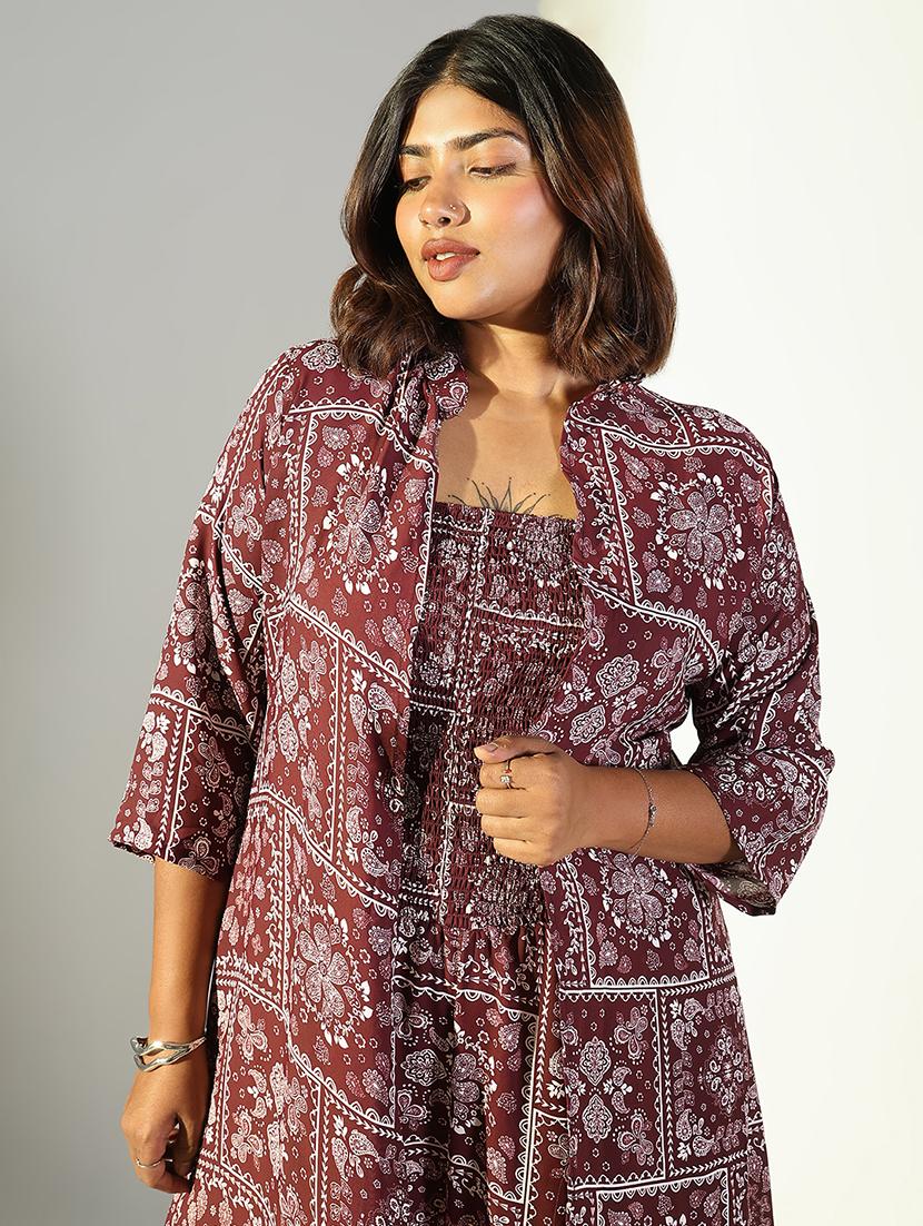 women burgundy printed full leg jumpsuit with shrug - 21682131 - Standard Image - 5