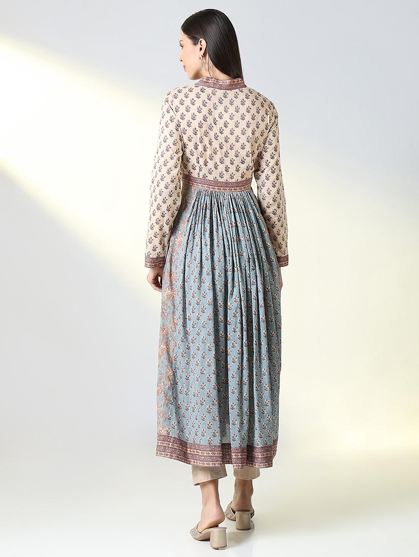 women light blue printed long sleeve flared kurta - 21682134 - Standard Image - 3