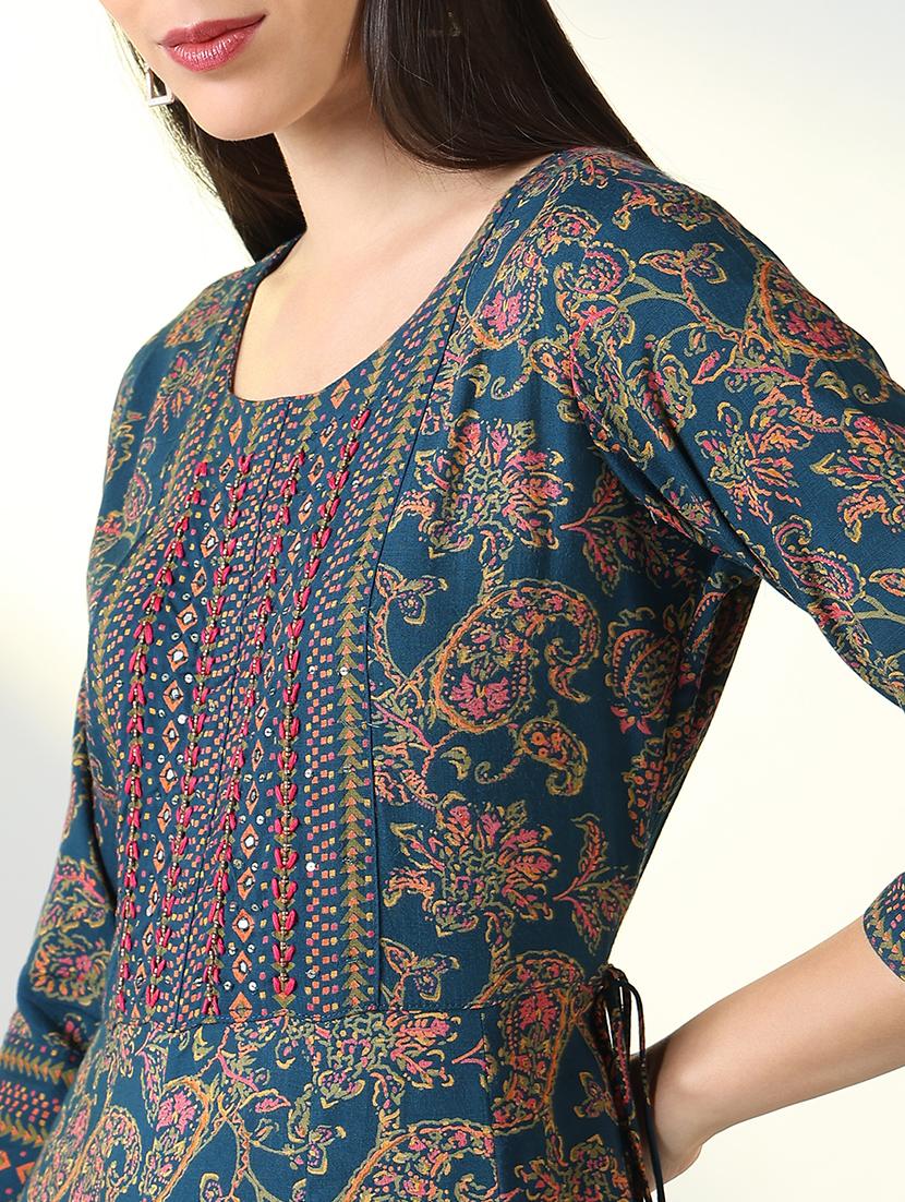 women teal paisley printed round neck - 21682141 - Standard Image - 5