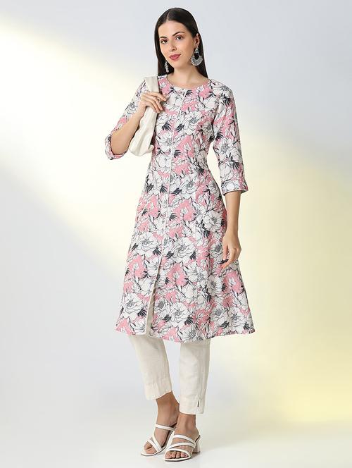 women pink floral printed a-line kurta - 21682144 - Standard Image - 0