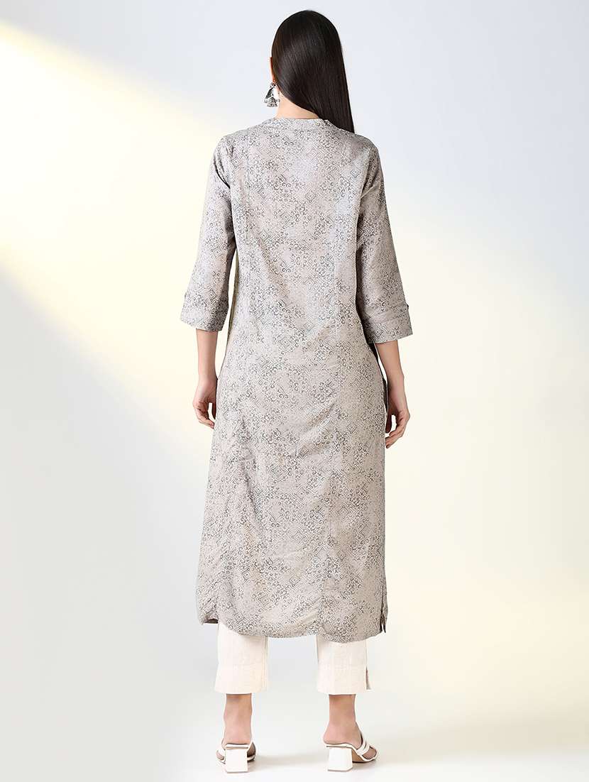 women printed three quarter sleeve straight kurta - 21682145 -  Standard Image - 3