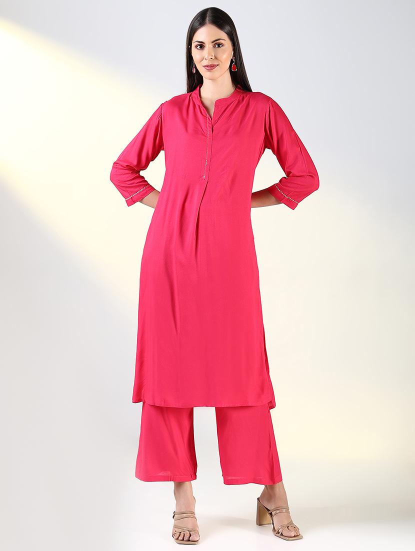 women pink solid kurta palazzo set - 21682159 - Zoom Image - 0
