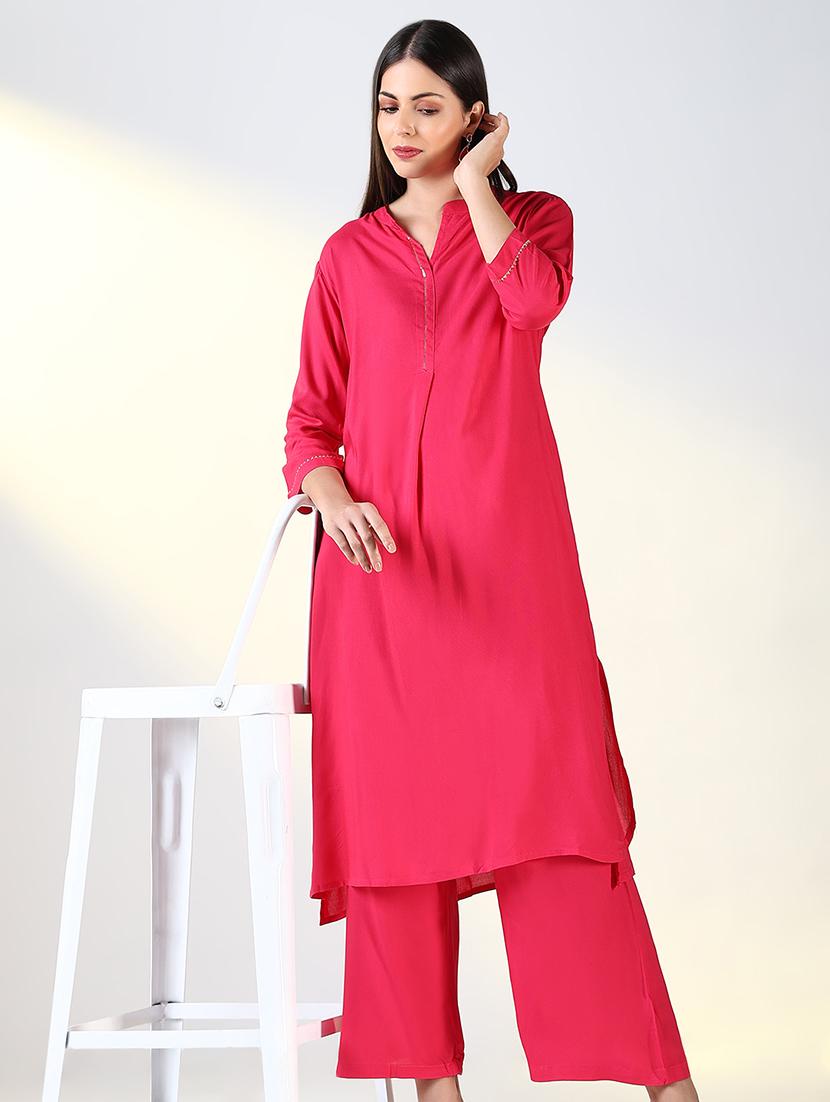 women pink solid kurta palazzo set - 21682159 - Standard Image - 3