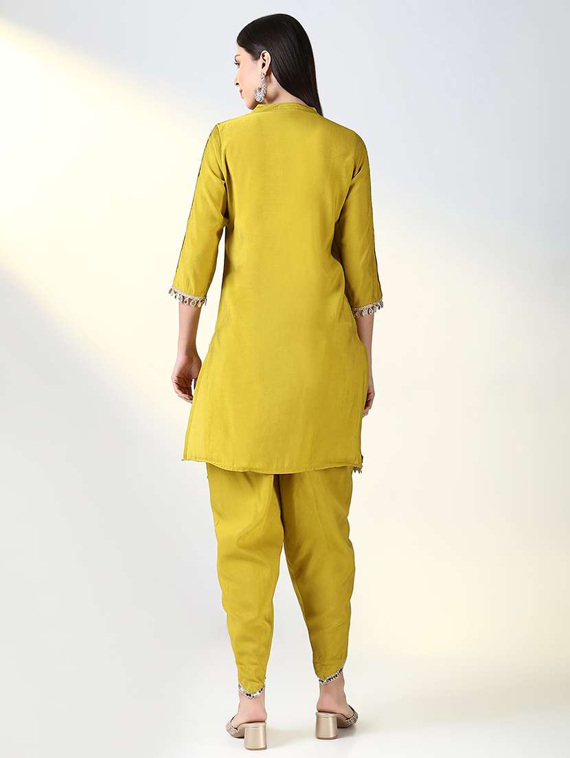 women lime mirror work dhoti kurta set - 21682160 -  Standard Image - 3