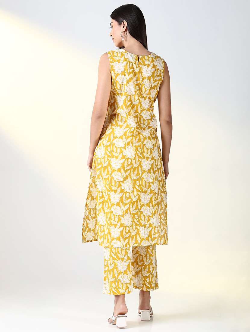 women yellow floral printed kurta pant set - 21682164 -  Standard Image - 3