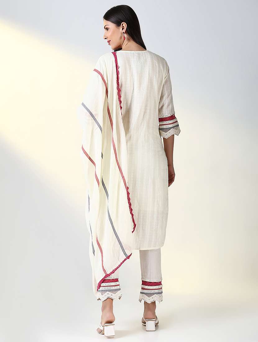 women off white mirror work kurta pant set with dupatta - 21682168 -  Standard Image - 3