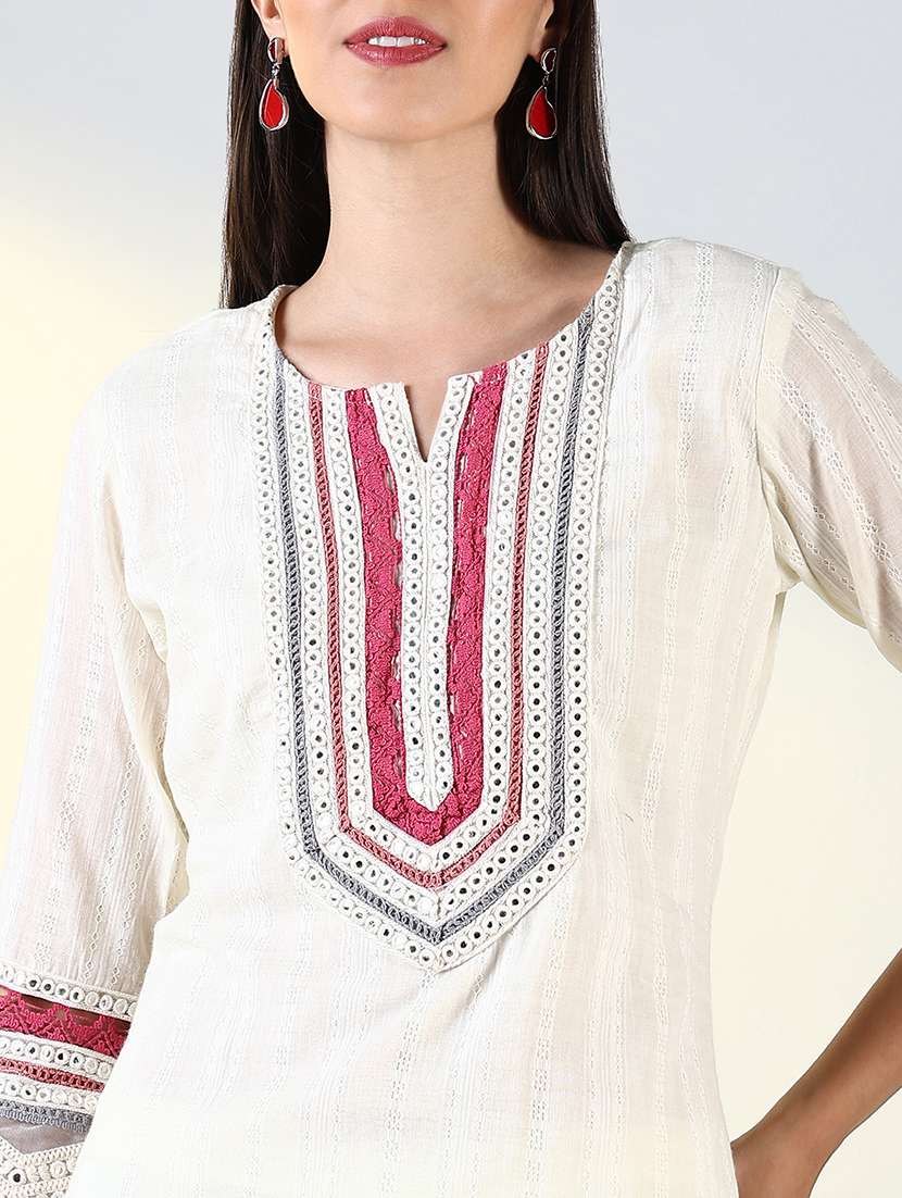 women off white mirror work kurta pant set with dupatta - 21682168 -  Standard Image - 5