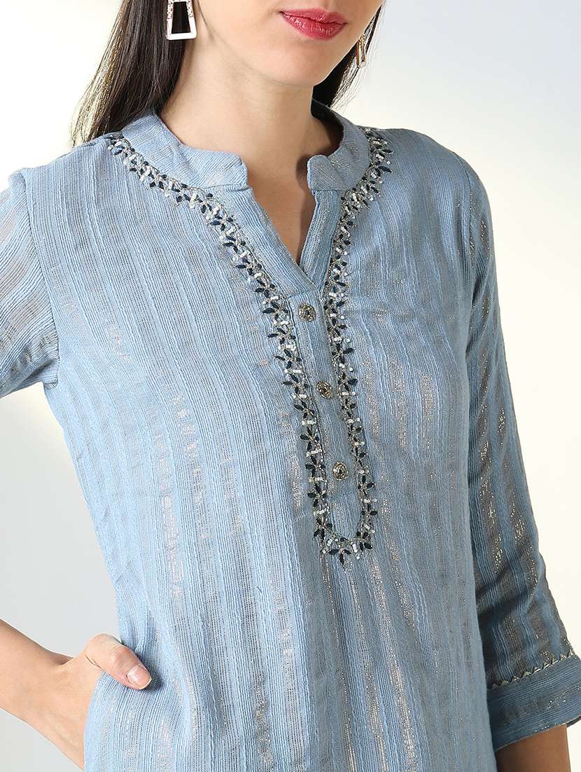 women stripes kurta pant set with dupatta - 21682185 -  Standard Image - 5