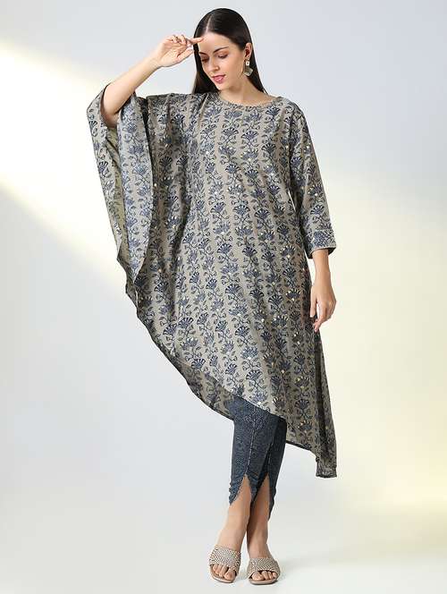 women grey floral printed dhoti kurta set - 21682186 -  Standard Image - 0