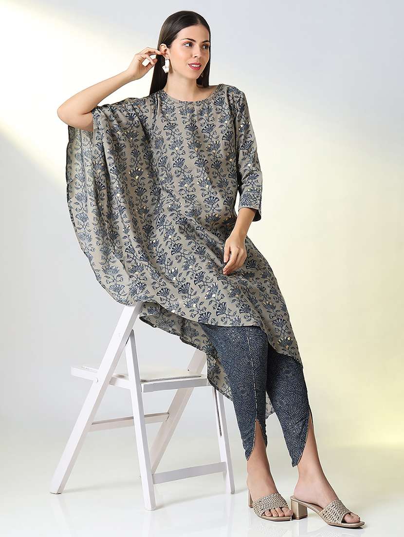 women grey floral printed dhoti kurta set - 21682186 -  Standard Image - 3