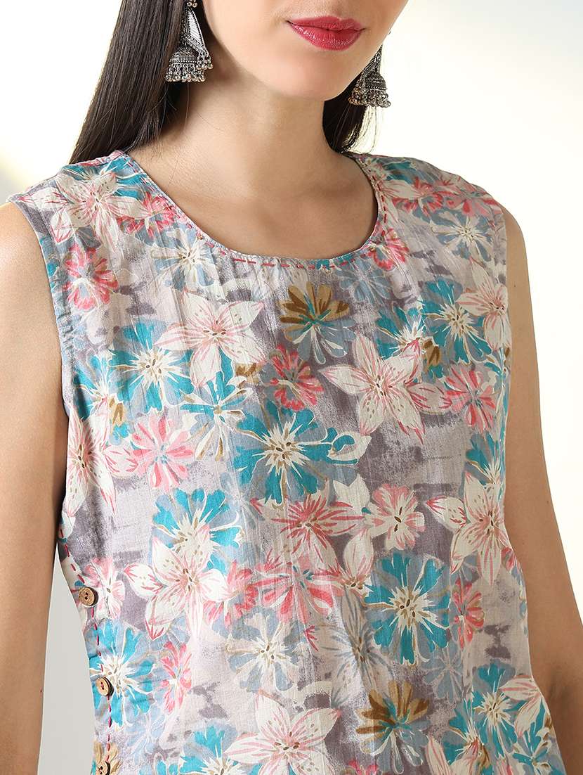 women floral printed round neck kurta pant set - 21682195 -  Standard Image - 5
