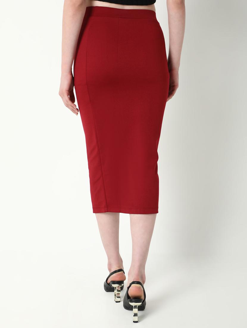 women red solid pencil skirt - 21682211 - Standard Image - 3