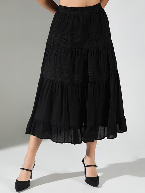 women black solid tiered skirt - 21682213 - Standard Image - 0