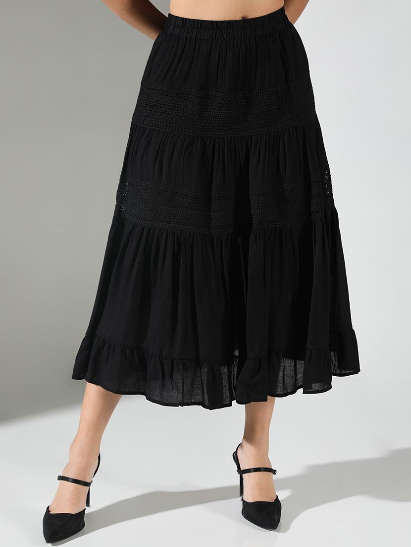 women black solid tiered skirt - 21682213 - Zoom Image - 0