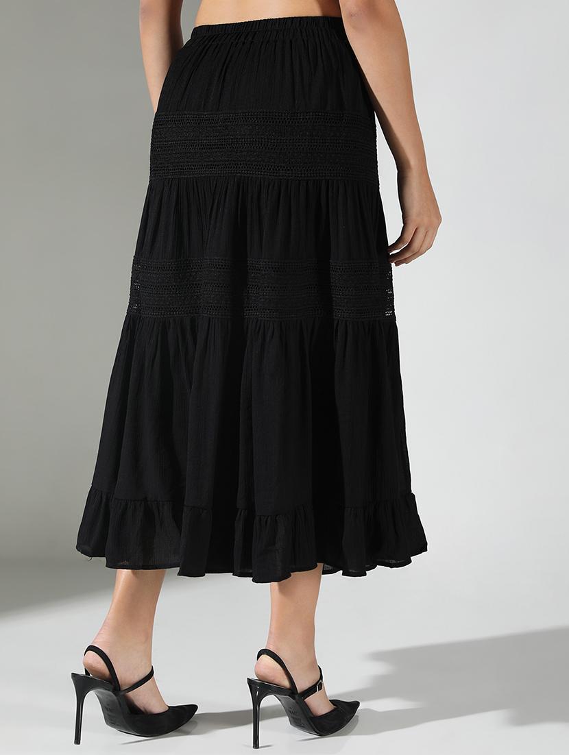 women black solid tiered skirt - 21682213 - Standard Image - 3