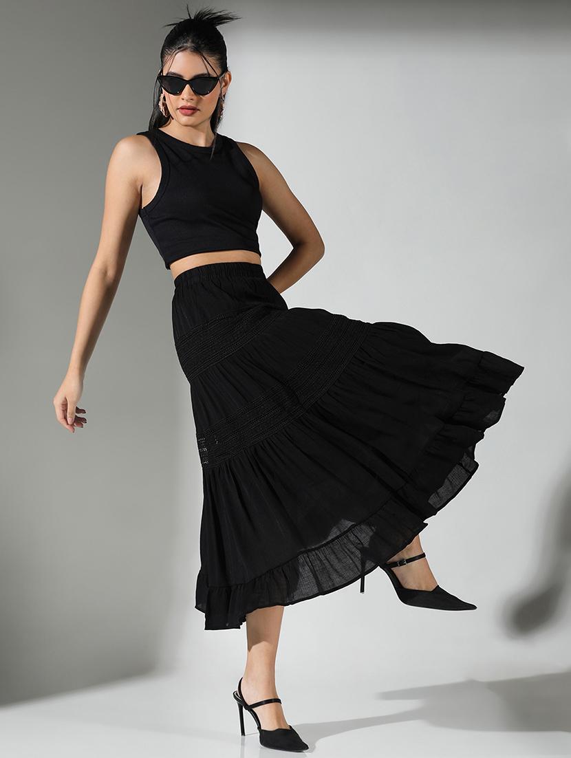 women black solid tiered skirt - 21682213 - Standard Image - 5