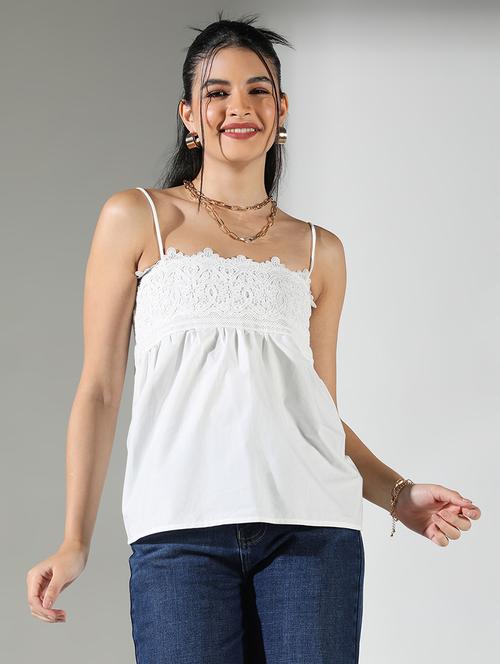 women lace detailed shoulder strap neck top - 21682223 - Standard Image - 0