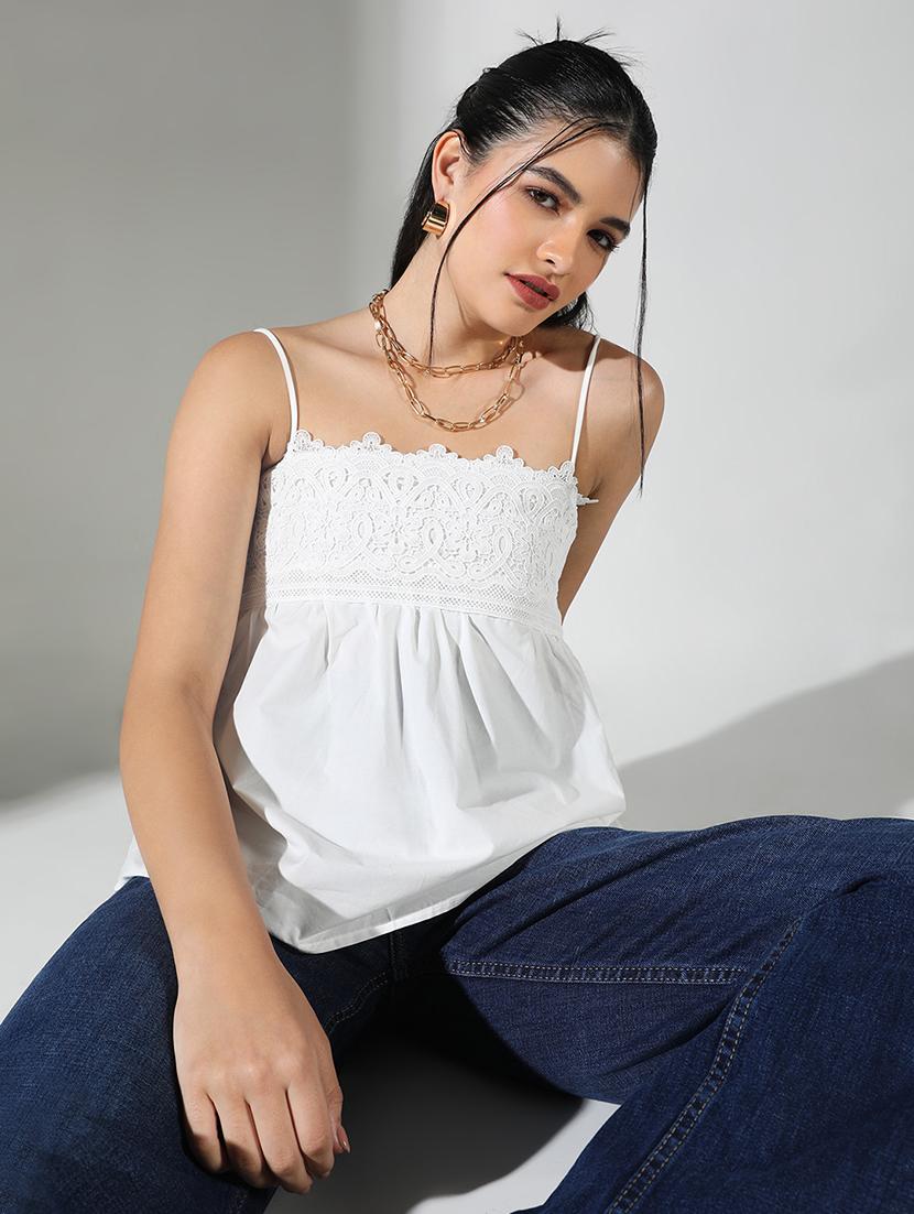 women lace detailed shoulder strap neck top - 21682223 - Standard Image - 3