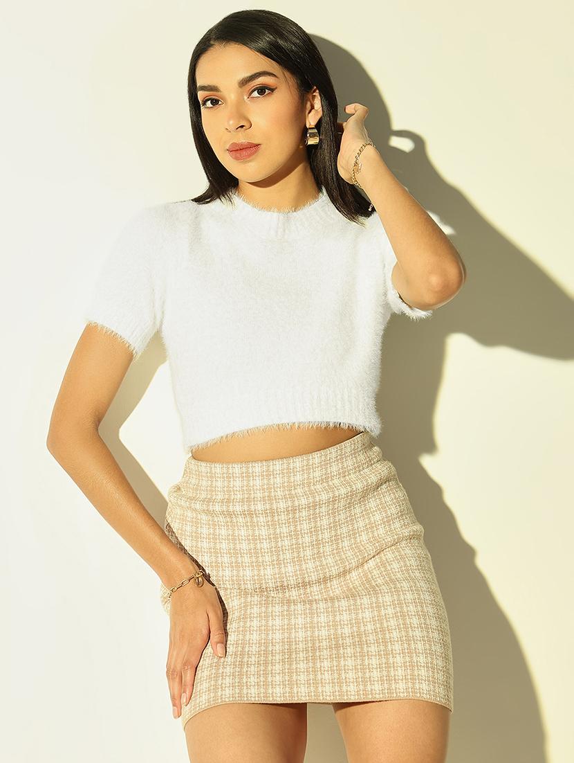women solid short sleeves crop top - 21682224 - Standard Image - 3